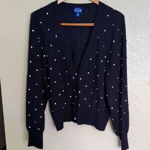 Scoop NYC Black Cardigan with White Dots